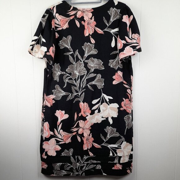 Nicole Miller Original Size M Floral Linen Blend Short Sleeves Pleated Dress - Picture 6 of 9